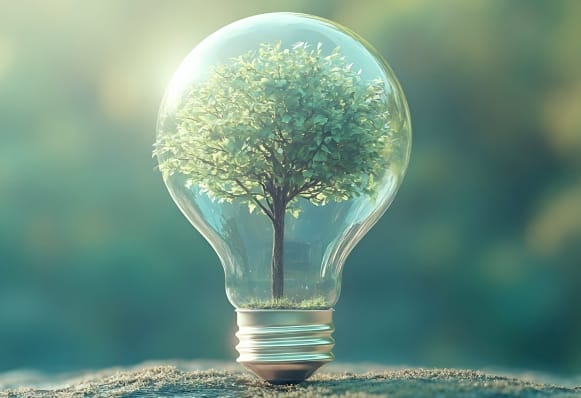電球の中に木が入った自然と共生を表現するイメージ